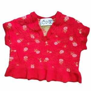 La Casita de Wendy Red Floral Merino Wool Sweater Women’s Medium 100% Wool